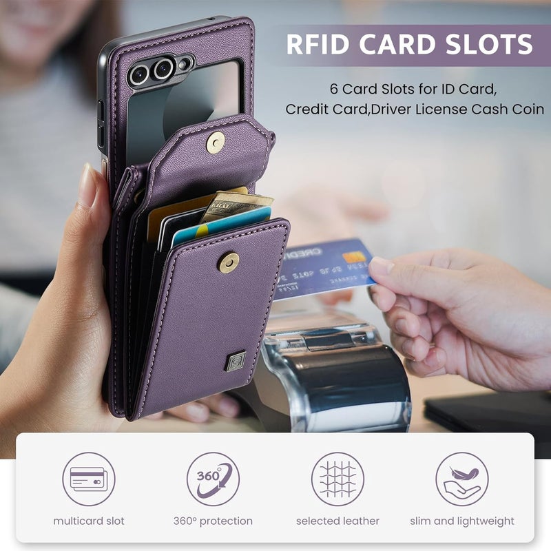 ASAPDOS Crossbody Case Compatible with Samsung Galaxy Z Flip 6/Z Flip 7 FE,Retro PU Leather Strap Wristlet Flip Case with Magnetic Closure and Card Holder for Men Women Purple - Image 4